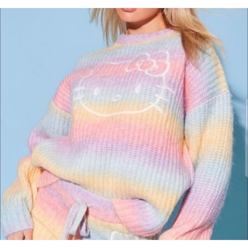 Hello Kitty x‎ Forever 21 Rainbow Pastel Kawaii Sanrio Chunky Knit Sweater Sz S